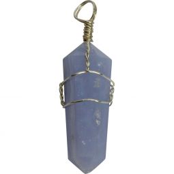 Wire Wrapped Point Pendants - Blue Lace Agate (Pack of 5)