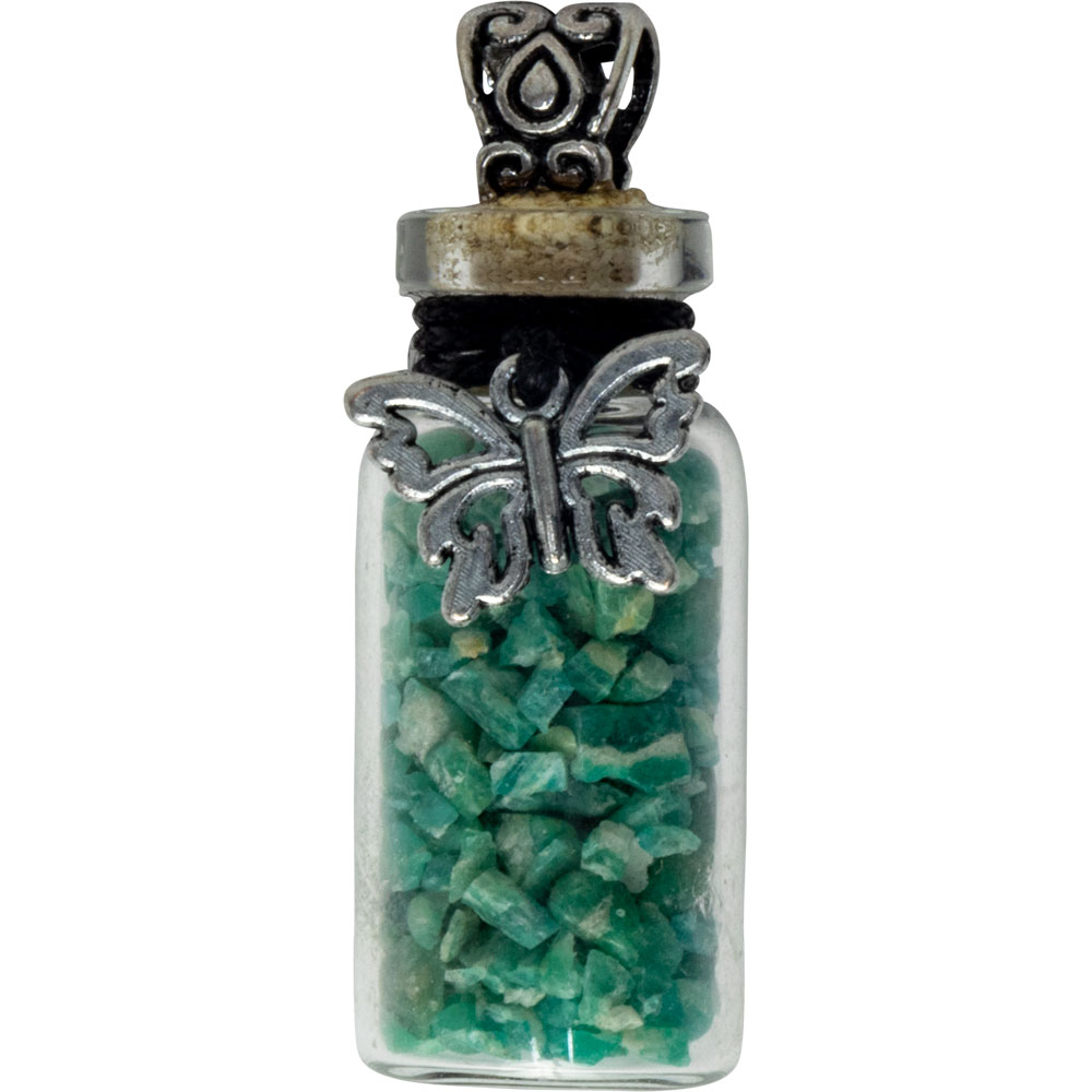 Gemstone Chip Bottle NECKLACE  - Amazonite w/ Butterfly (Each)