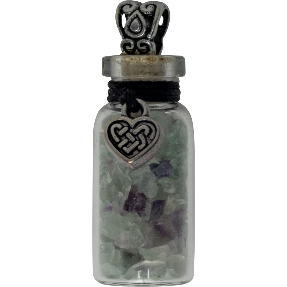 Gemstone Chip Bottle NECKLACE  - Fluorite w/ Celtic Heart (Each)