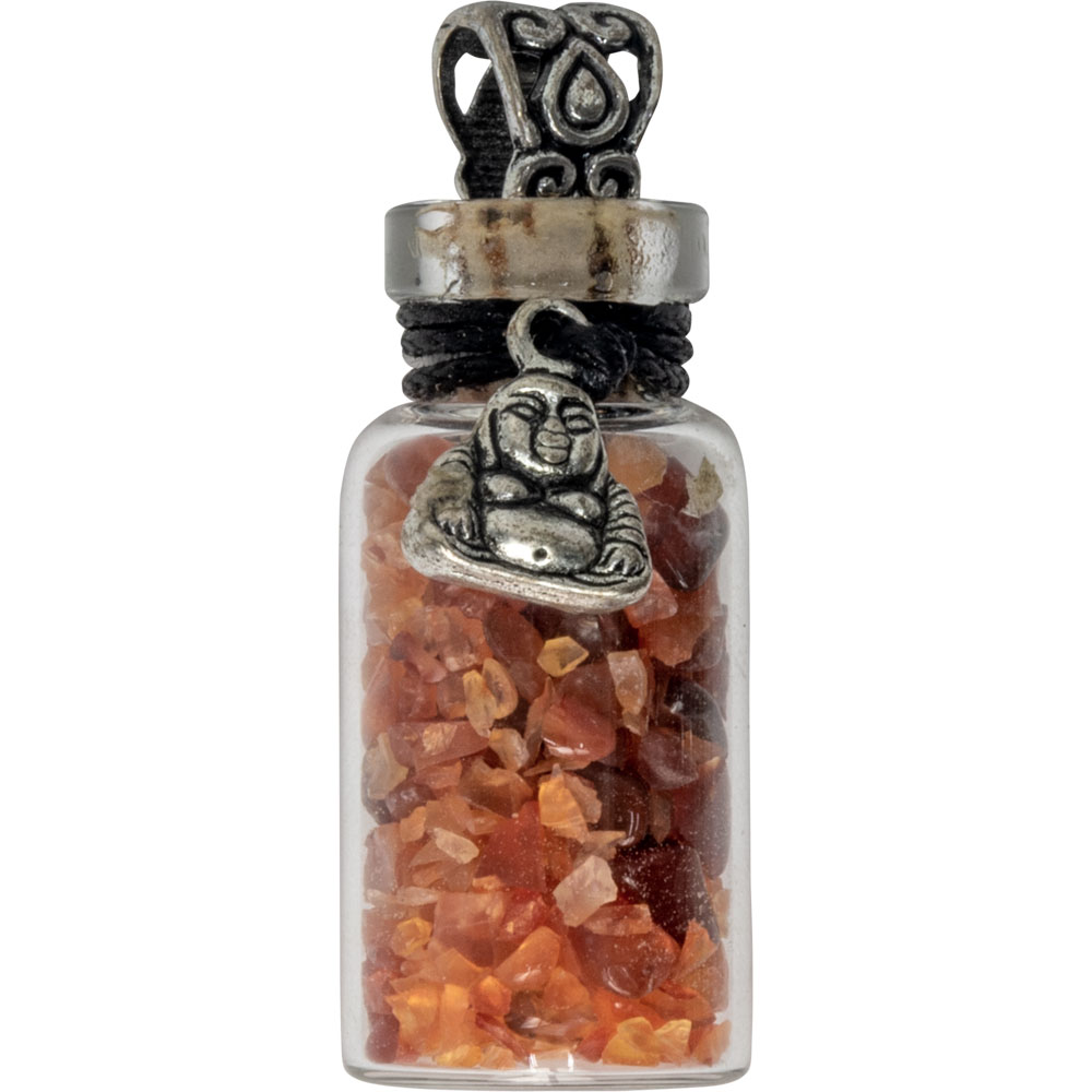 Gemstone Chip Bottle NECKLACE  - Carnellian w/ Happy Buddha (Each)