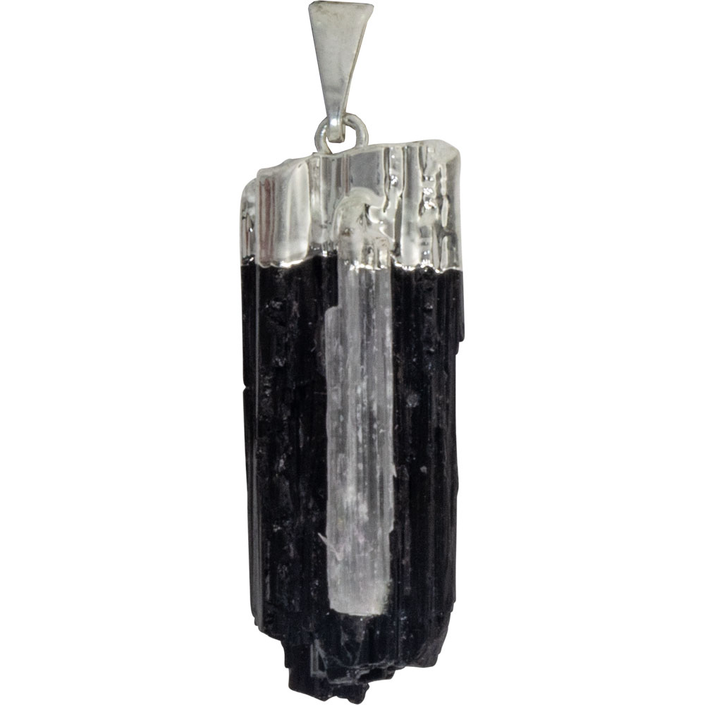 Black Tourmaline w/ Selenite Accent & Brass Cap PENDANT (Each)