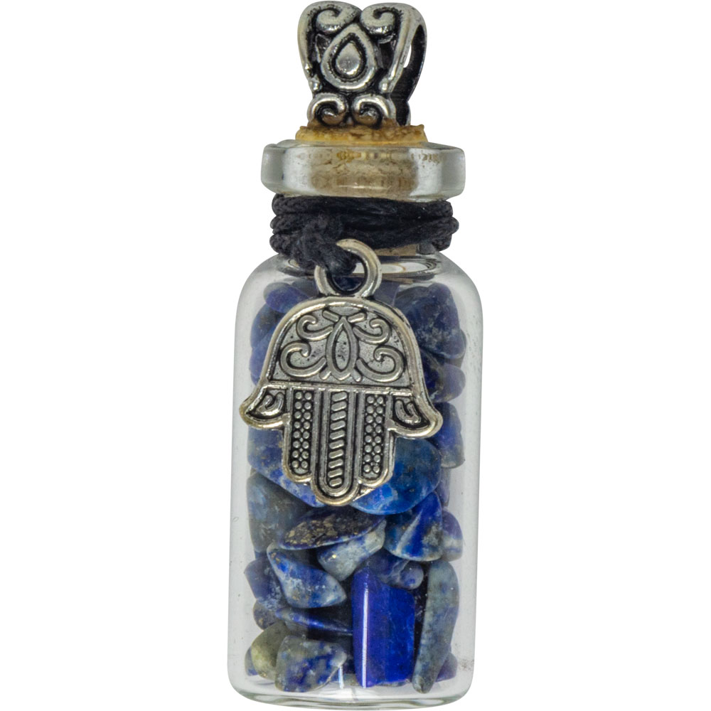 Gemstone Chip Bottle NECKLACE - Lapis w/ Fatima Hand (Each)