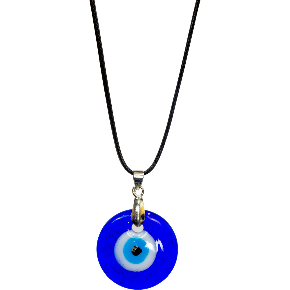Evil Eye Protection NECKLACE - Round Blue - Black Cord (Each)