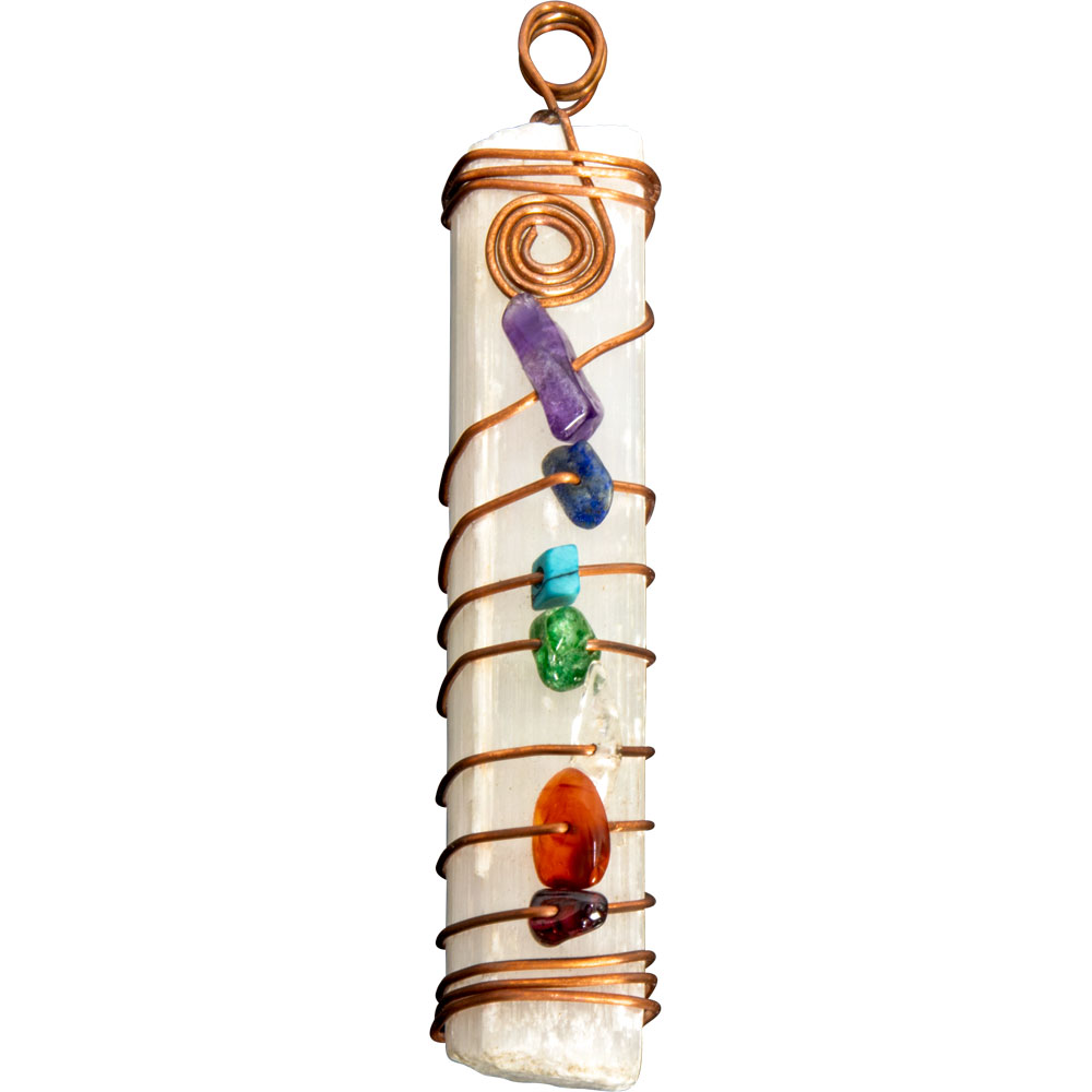 Copper Wrapped PENDANT - Selenite w/ Chakra Chips (Each)