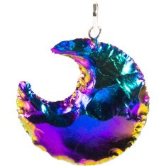 Gemstone Crescent Moon Pendant - Rainbow Aura Agate (Each)