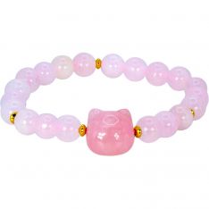 Elastic Bracelet 8mm Round - Rose Quartz w/ Cat (Each)