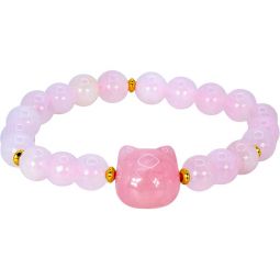 Elastic Bracelet 8mm Round - Rose Quartz w/ Cat (Each)
