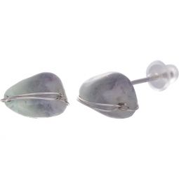 Sterling Silver Tumbled Stone Stud Earrings - Fluorite (Each)