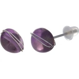Sterling Silver Tumbled Stone Stud Earrings - Amethyst (Each)