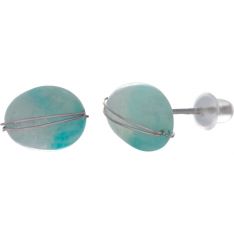 Sterling Silver Tumbled Stone Stud Earrings - Amazonite (Each)