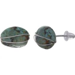 Sterling Silver Tumbled Stone Stud Earrings - African Turquoise (Each)