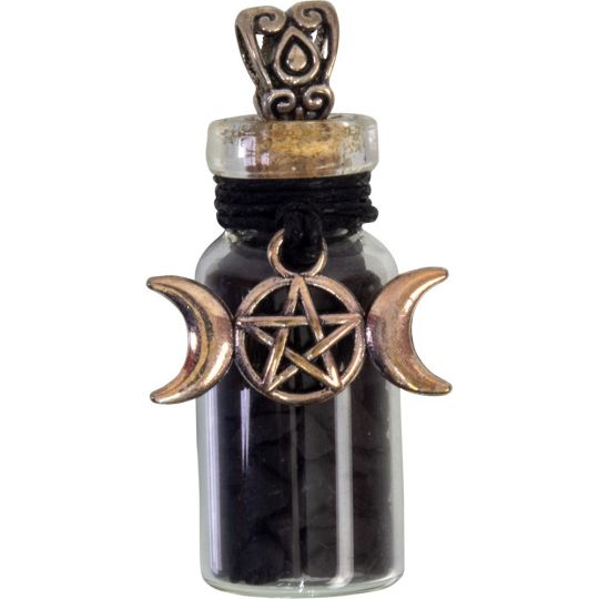 Gemstone Chip Bottle Necklace - Shungite w/ Triple Moon (Each)