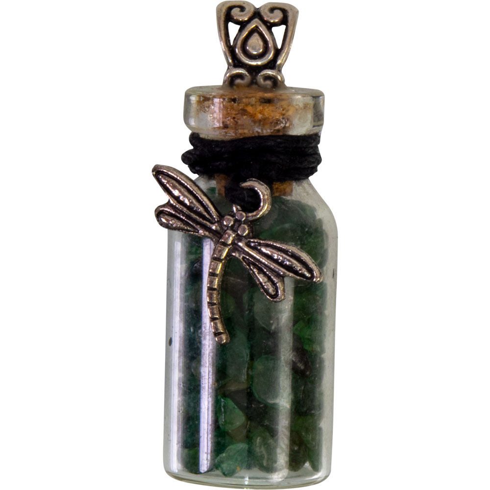 Gemstone Chip Bottle NECKLACE - Green Aventurine w/ Dragonfly (Each)