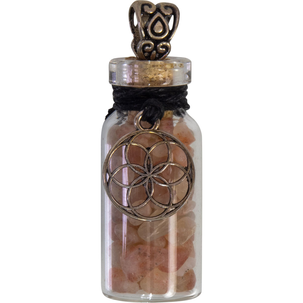 Gemstone Chip Bottle NECKLACE - Sunstone w/ Seed of Life (Each)