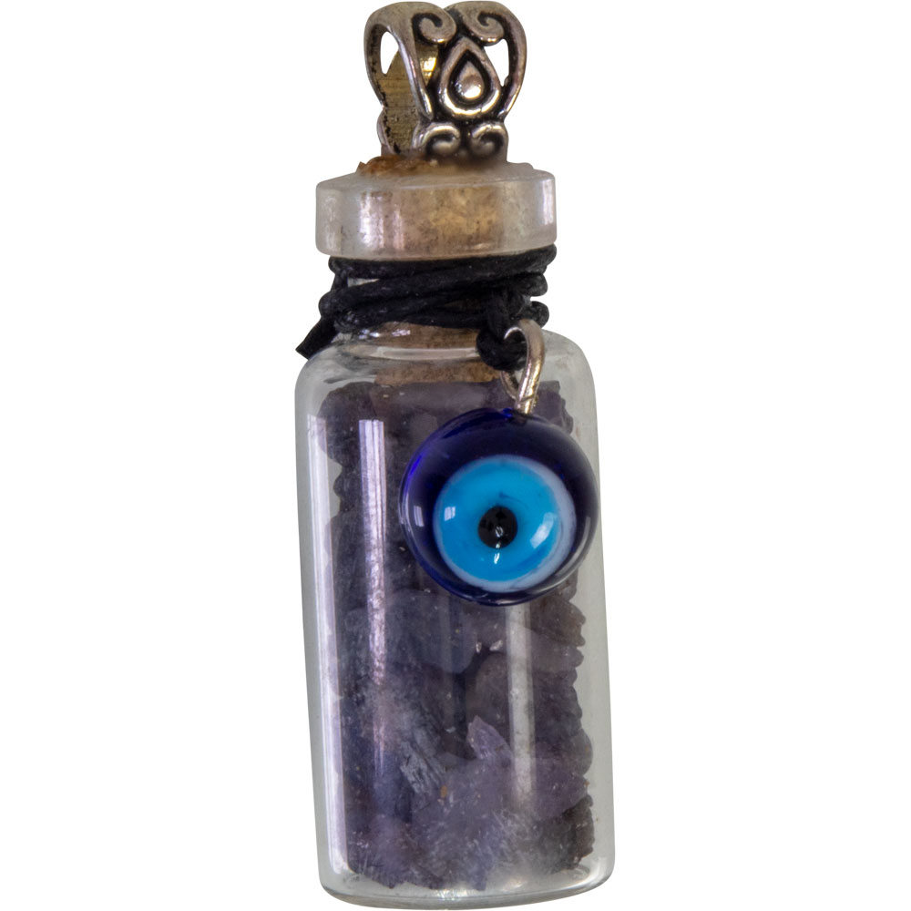 Gemstone Chip Bottle NECKLACE - Sapphire w/ Evil Eye (Each)