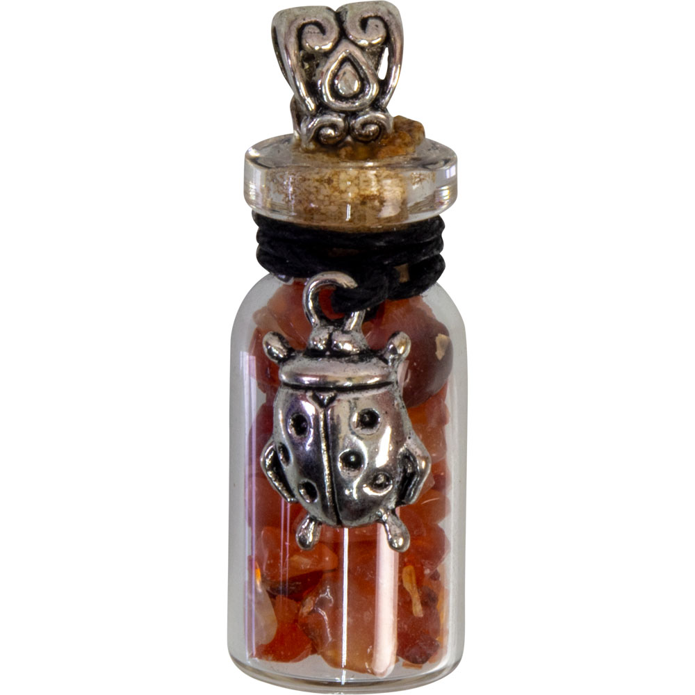 Gemstone Chip Bottle NECKLACE - Carnelian w/ Ladybug (Each)