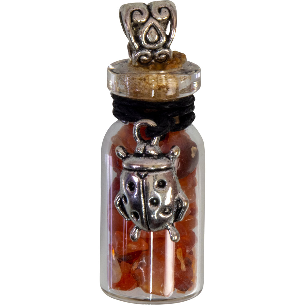 Gemstone Chip Bottle Necklace - Carnelian w/ LADYBUG (Each)