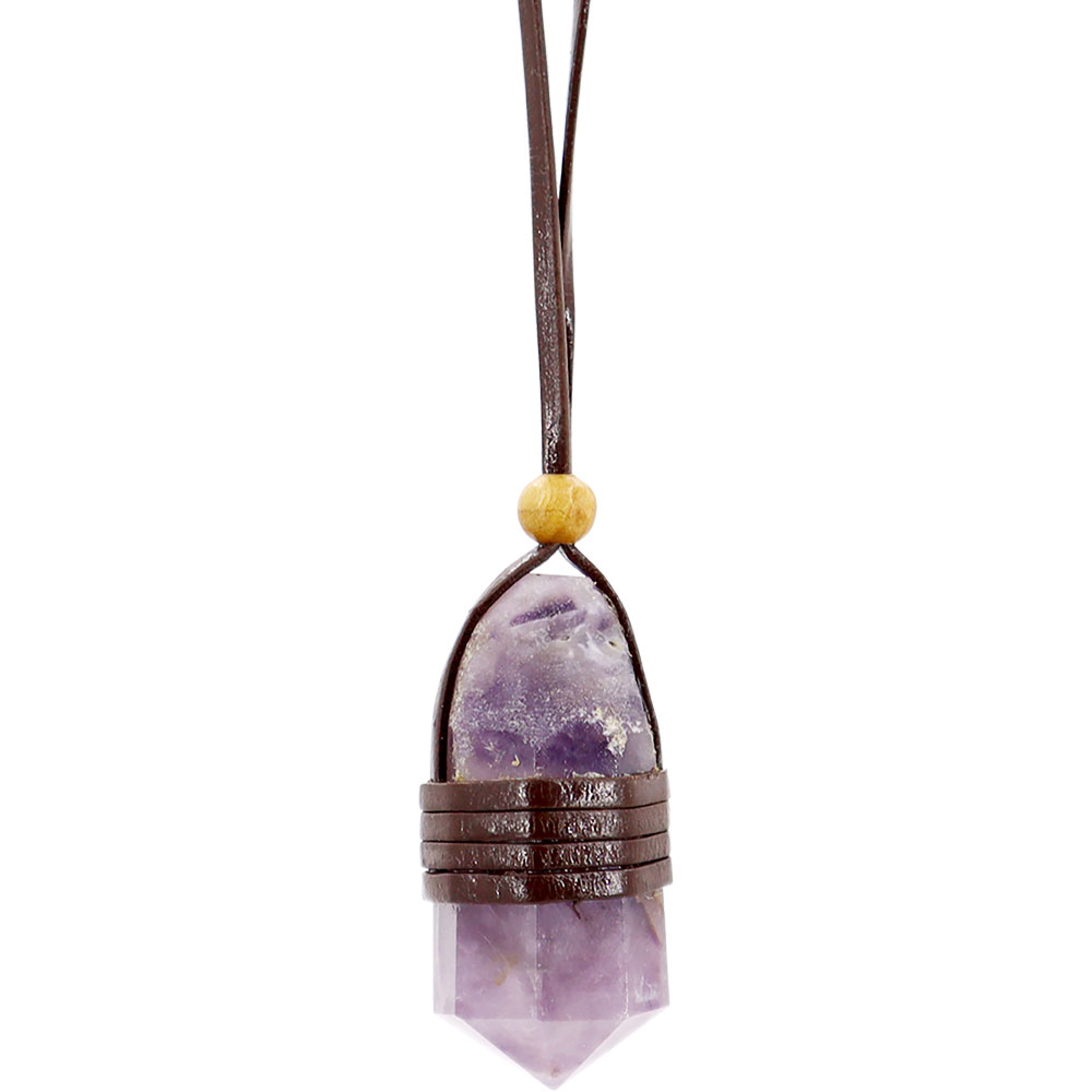 Faceted Point LEATHER Wrapped Necklace - Amethyst (Pack of 3)