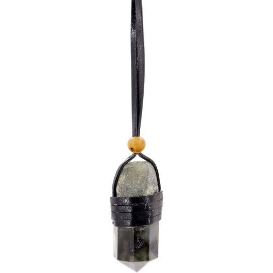 Faceted Point Leather Wrapped Necklace - Labradorite (Each)