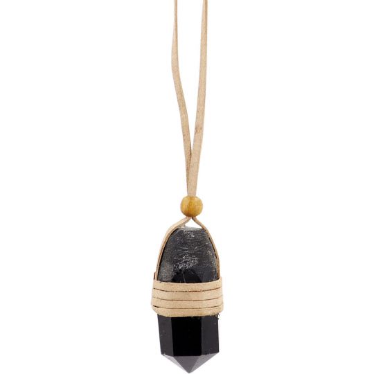 Faceted Point Leather Wrapped Necklace - Black Tourmaline (Each)