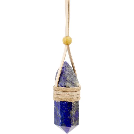 Faceted Point Leather Wrapped Necklace - Lapis (Each)