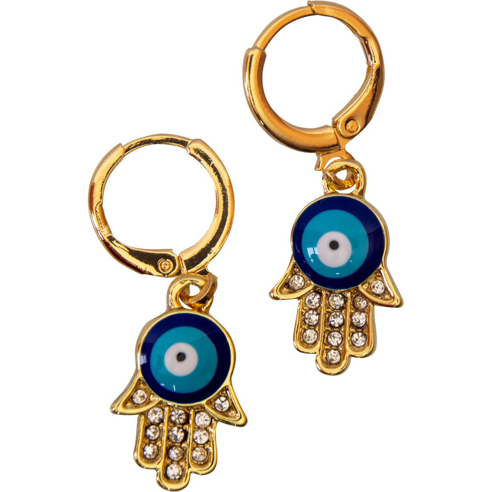 Copper Evil Eye Protection Earrings - Fatima Hand w/ Gems GOLD (Each)