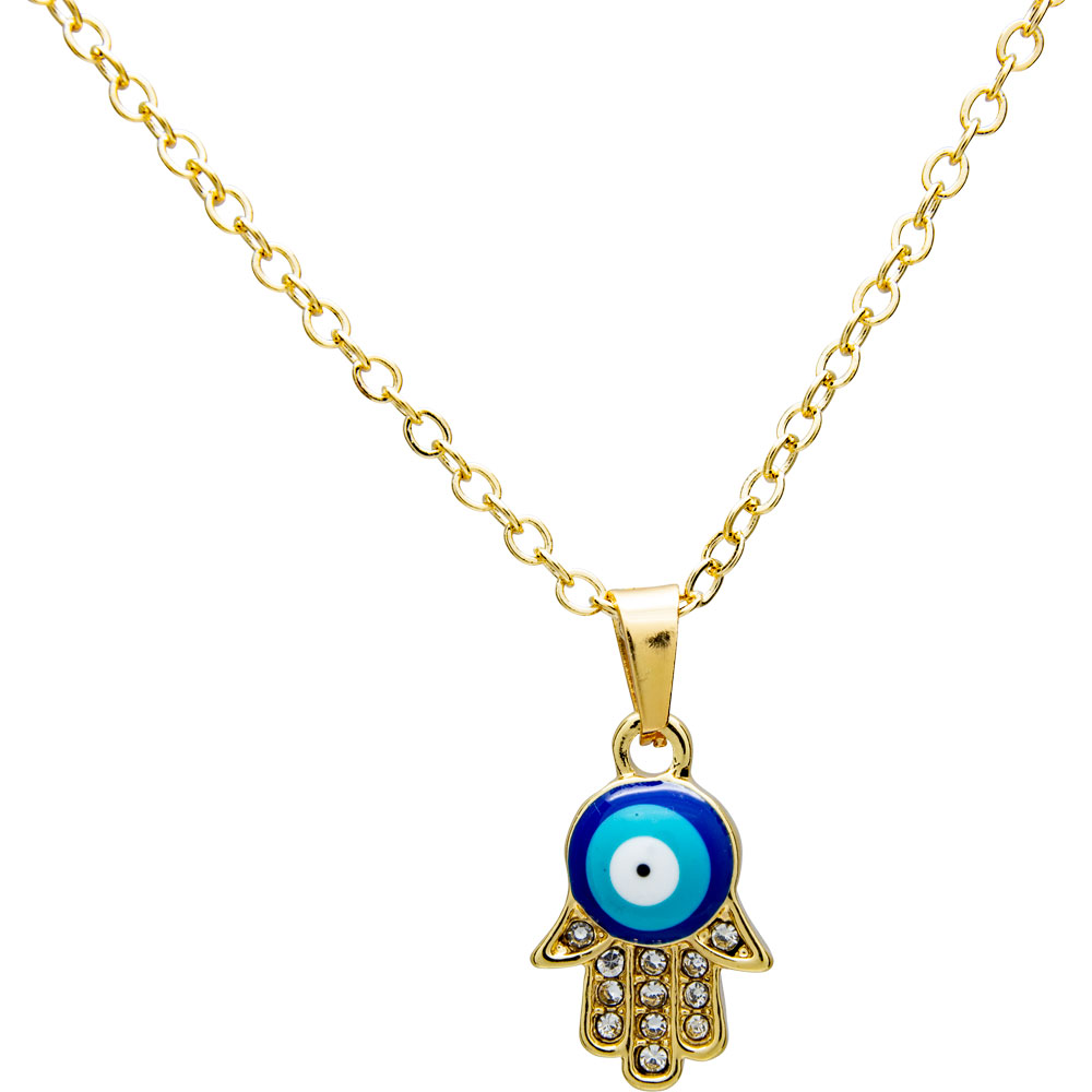 Evil Eye Protection Necklace - Fatima Hand w/ Gems GOLD  (Each)