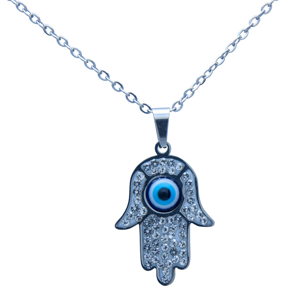 Evil Eye Protection NECKLACE - Fatima Hand w/ Gems Silver (Each)