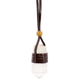 Faceted Point Leather Wrapped Necklace - Clear Quartz (Each)