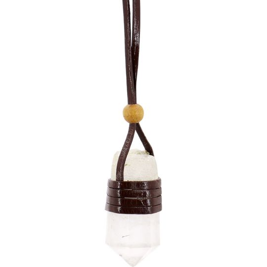 Faceted Point Leather Wrapped Necklace - Clear Quartz (Each)