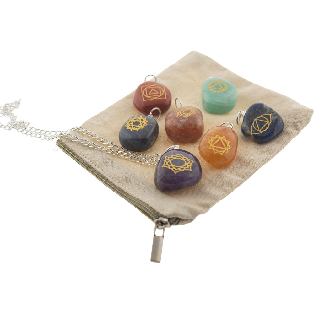 Tumbled Stone PENDANT w/ Chain - Chakra (Set of 7)