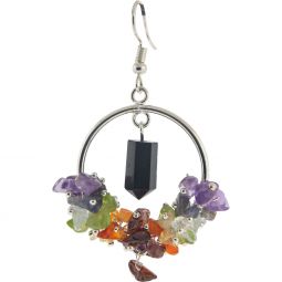 Gemstone Earrings - Chakra w/ Black Tourmaline Point (Each)