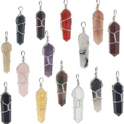 Wire Wrapped Point Pendants - Ass't Stones (Pack of 15)
