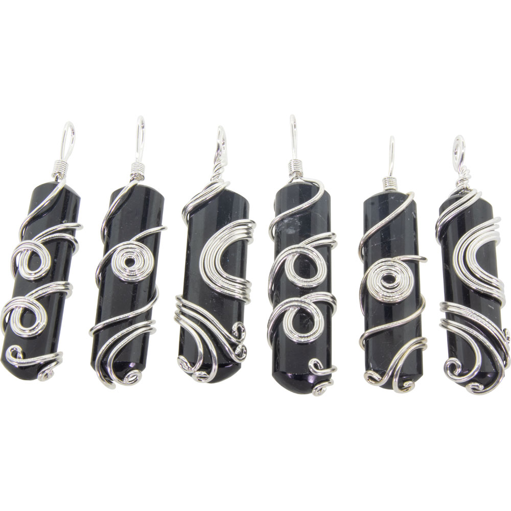 Wire Wrapped Pendants - Black Tourmaline Asst'd DESIGNS (Pack of 6)