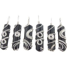 Wire Wrapped Pendants - Black Tourmaline Asstd Designs (Pack of 6)