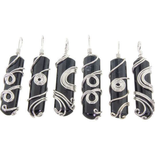 Wire Wrapped Pendants - Black Tourmaline Asstd Designs (Pack of 6)