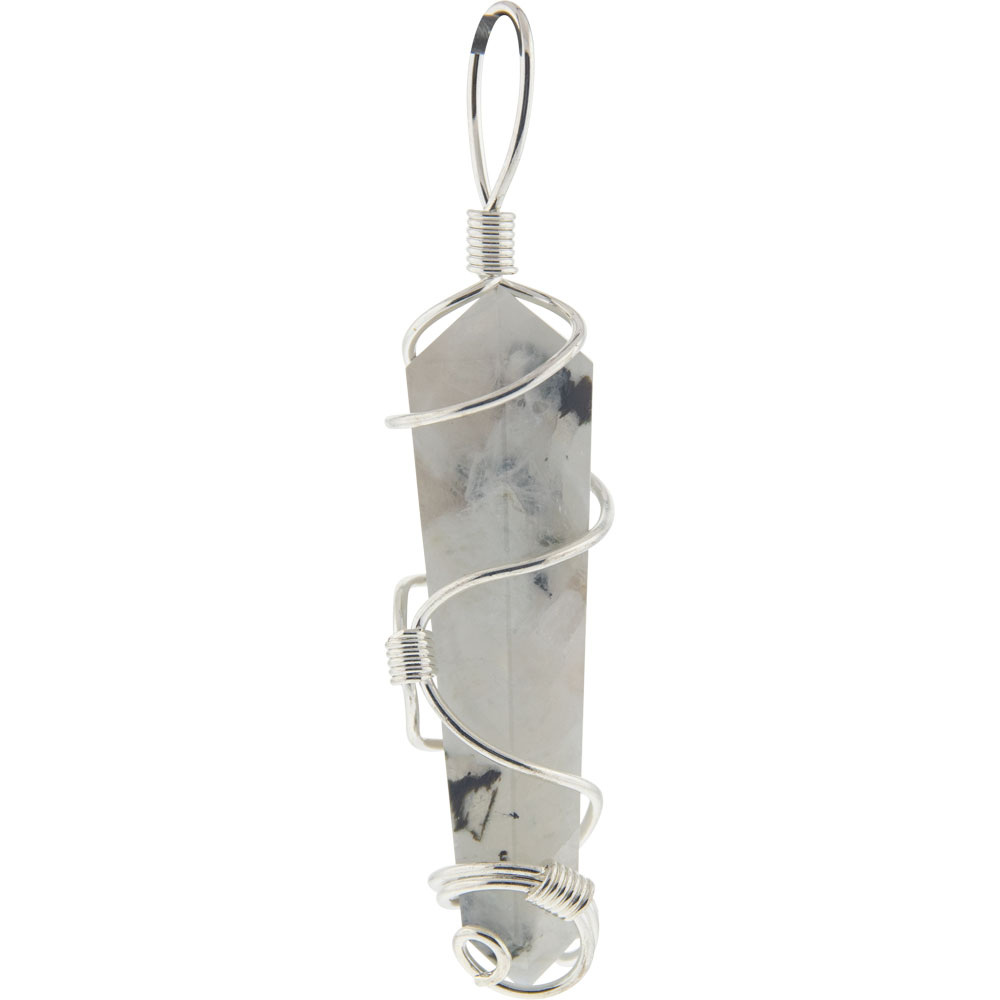 Large Wire Wrapped Point Pendant - Rainbow Moonstone Asst'd DESIGNS (Each)