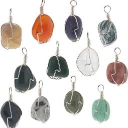 Large Wire Wrapped Tumbled Stone Pendants - Asstd Stones (Pack of 12)