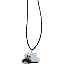 Gemstone Cloud Leather Necklace - Rainbow Moonstone (Each)