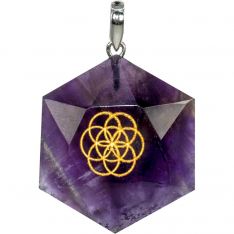 Gemstone Pendant Faceted Hexagon Seed of Life - Amethyst (Each)