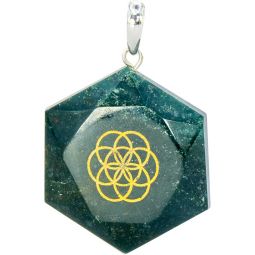 Gemstone Pendant Faceted Hexagon Seed of Life - Bloodstone (Each)