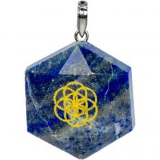 Gemstone Pendant Faceted Hexagon Seed of Life - Lapis (Each)