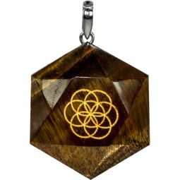 Gemstone Pendant Faceted Hexagon Seed of Life - Tiger Eye (Each)