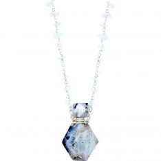 Gemstone Perfume Bottle w/ Chip Necklace 36in - Rainbow Moonstone (Each)