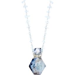 Gemstone Perfume Bottle w/ Chip Necklace 36in - Rainbow Moonstone (Each)