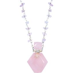 Gemstone Perfume Bottle w/ Chip Necklace 36in - Rose Quartz (Each)