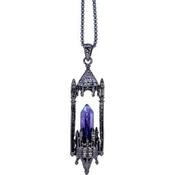 Crystal Point Magical Castle Necklace Black Metal - Amethyst (Each)
