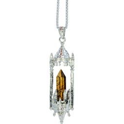 Crystal Point Magical Castle Necklace Antique Silver Metal - Tiger Eye (Each)
