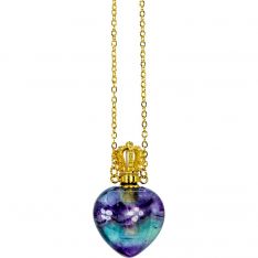 Gemstone Essential Oil Diffuser Necklace Heart - Rainbow Fluorite (Each)