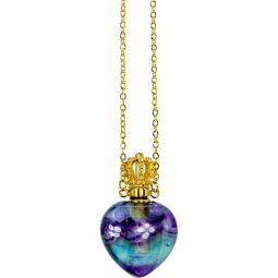 Gemstone Essential Oil Diffuser Necklace Heart - Rainbow Fluorite (Each)